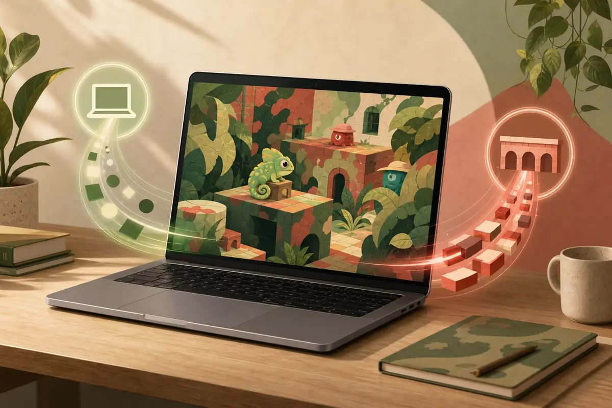 Macでめっちゃカメレオンの互換性を確認するイメージイラスト